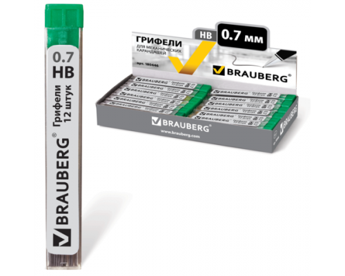 Стержень графитный 0,7мм НВ BRAUBERG 12ст/уп Hi-Polymer 180446