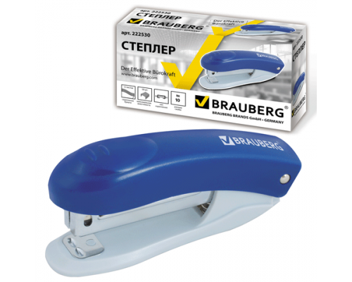 Степлер №10 BRAUBERG 222530 12л "Einkommen" пластик/механизм металл синий
