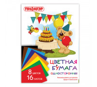 Бумага цветная А4 ПИФАГОР (8цв/16л) скоба (129564) МИШКА СЛАДКОЕЖКА