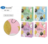 Пакет подарочный 18х23х10см BASIR (МС-7661) плотный/блёстки HAPPY BIRTHDAY