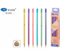 Карандаш графитный НВ с ластиком BASIR МС-6993 корпус трёхгр