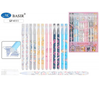 Ручка пиши-стирай/гель BASIR 4111 синяя ЛАПКИ корпус с рисунком 0,5мм