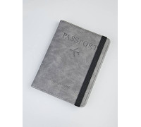 Обложка на паспорт кожзам BAREZ А-034 Travel wallet 1999 серая/на резинке