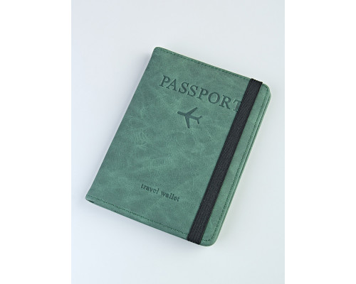 Обложка на паспорт кожзам BAREZ А-034 Travel wallet 1999 зелёная/на резинке