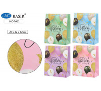 Пакет подарочный 26х32х10см BASIR (МС-7662) плотный HAPPY BIRTHDAY