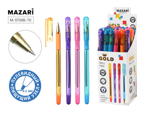 Ручка шариковая MAZARI (М-5739В) GOLD синяя 0,5мм корпус цветной/прозрачный (0019296)
