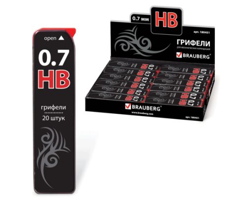 Стержень графитный 0,7мм НВ BRAUBERG "Blak Jack" Hi-Polymer 20шт/пач 180451