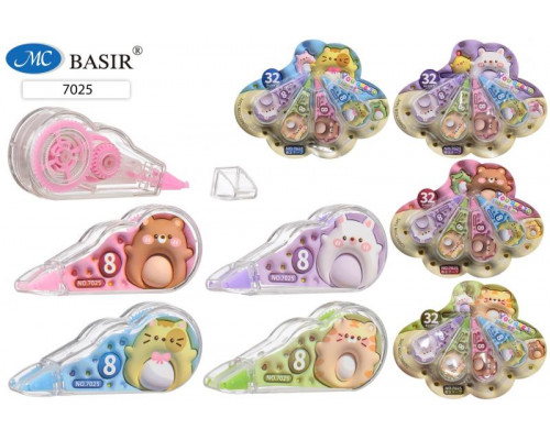 Корректор-лента 5мм х 8м BASIR 7025 4шт/наб ЗАБАВНЫЕ ЖИВОТНЫЕ