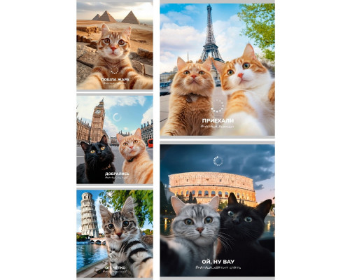 Тетрадь В5 48л # офс. цв. обл. Проф-Пресс (48-9121) КОТИКИ-ТУРИСТЫ