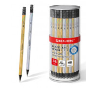 Карандаш графитный НВ с ластиком BRAUBERG 182011 SILVER/GOLD/заточ