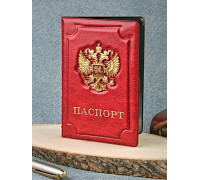 Обложка на паспорт ПВХ BAREZ А-055 красная гладкая/герб металл