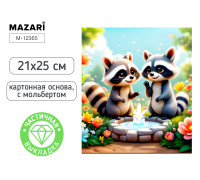 Алмазная мозаика MAZARI М-12365 (21х25) Еноты (0020407) частичная выкладка/мольберт