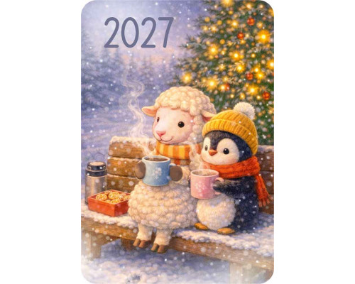 Календарь 2027г карманный (Империя поздравлений 30002136) Ретро овечки (овечка с пингвином) 20шт/уп