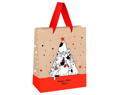 Пакет подарочный НГ 18х23х10см MESHU _51781 New Year of Cats ...