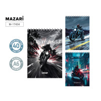 Блокнот А6 пружина 40л MAZARI (М-17434) Мотоциклист