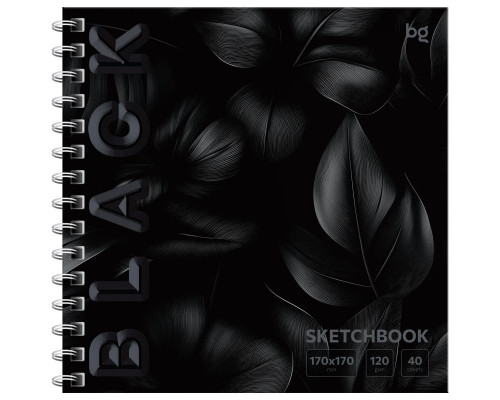 Скетчбук А6+ переплёт/пружина/боковая БиДжи _64602 Black.Leaves 40л/120г/м2 (376701)