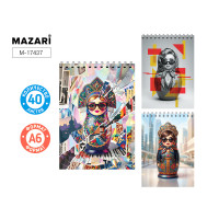 Блокнот А6 пружина 40л MAZARI (М-17437) Матрёшка